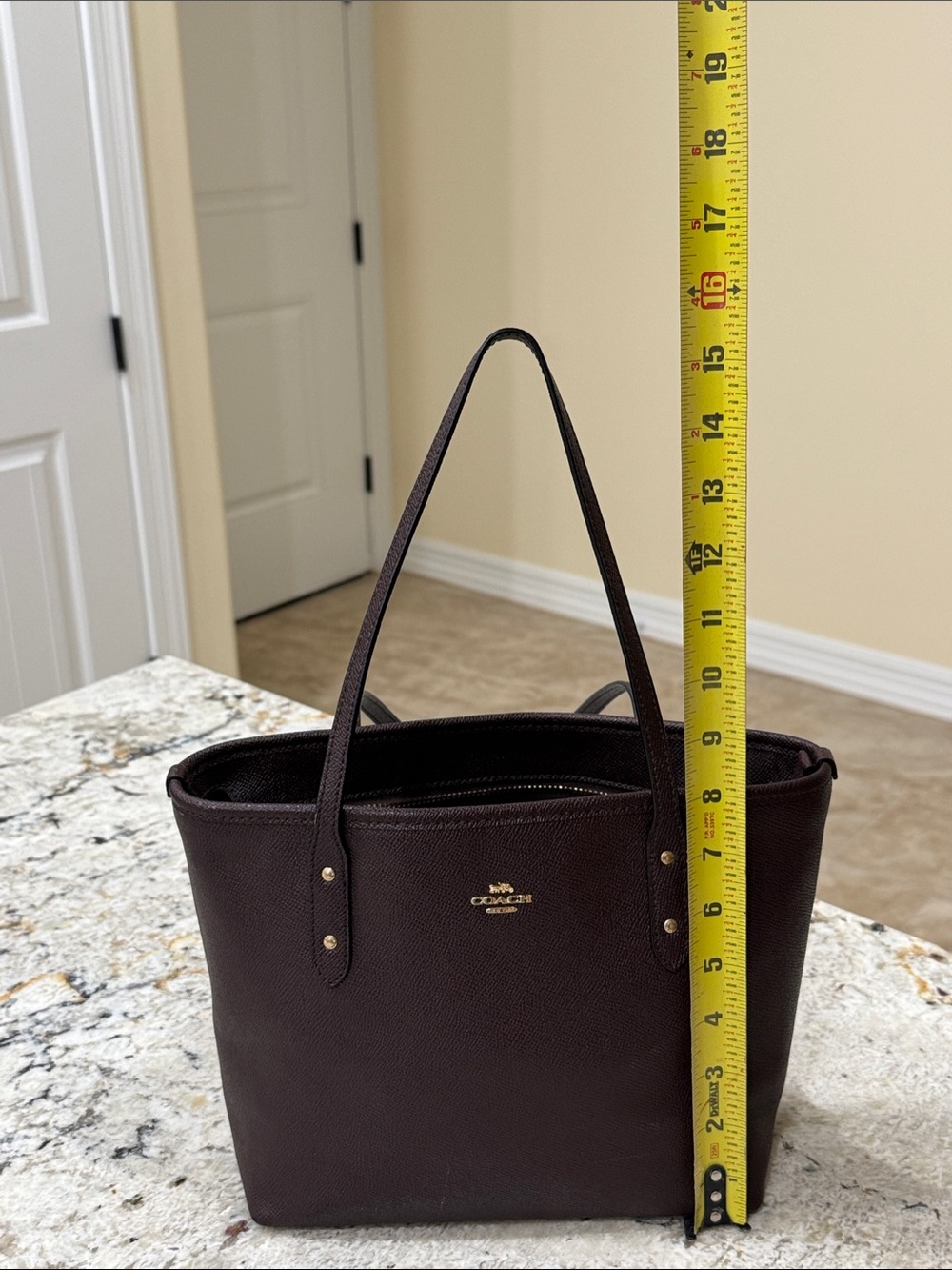 Coach Mini City Zip Top Tote Oxblood Saffiano Leather Tote with Gold Logo - Picture 6 of 7